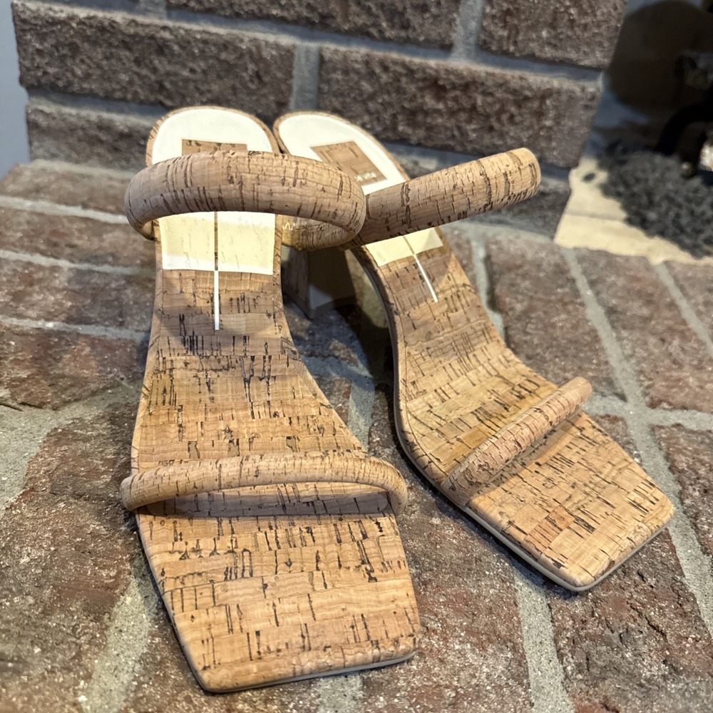 Dolce Vita Novah Natural Cork Slip On Square Open Toe Spool Heeled Sandals Sz 10